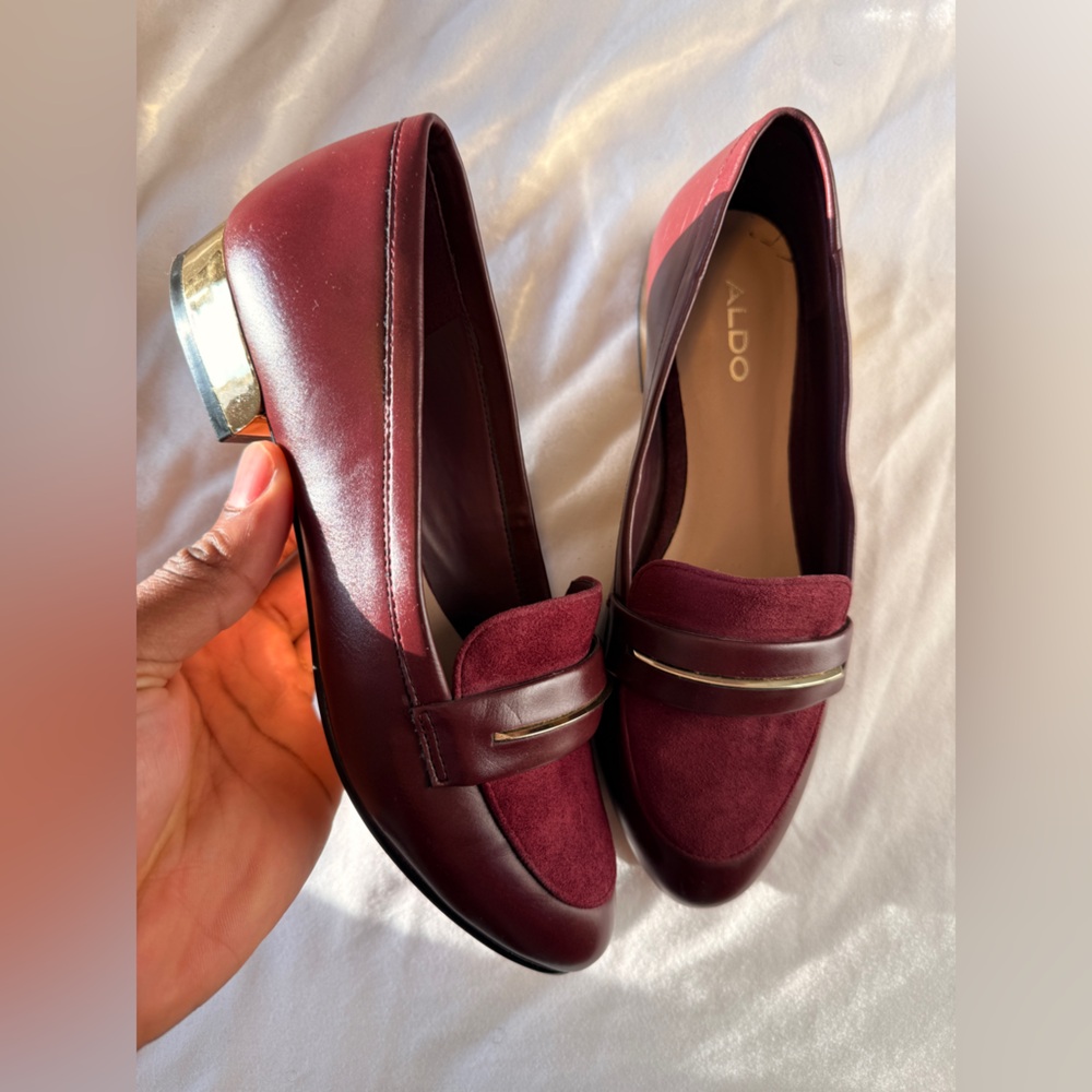 Aldo Women's Deep Red Loafers with Gold Accent
